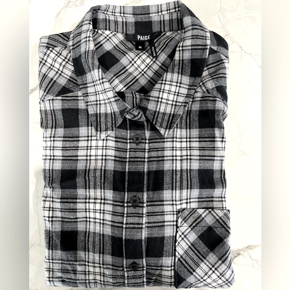 Paige black, white & grey, long sleeve, plaid flannel shirt